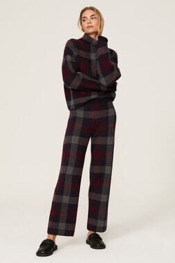 Naadam Black Red Checkered Plaid Wool Cashmere Knit Wide Leg Pants Size Small